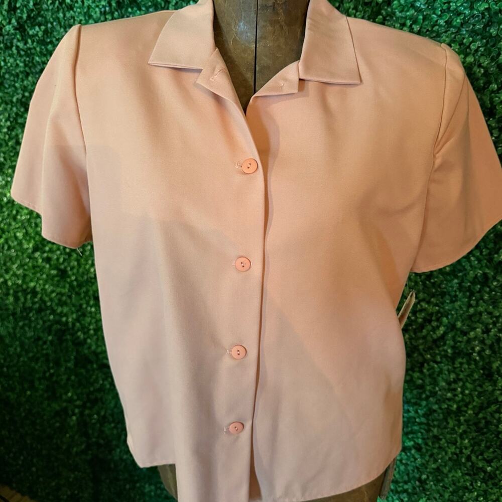 Vintage Laura Michelle Peach Blouse Size Small Button Up Minimalist 90s Top USA